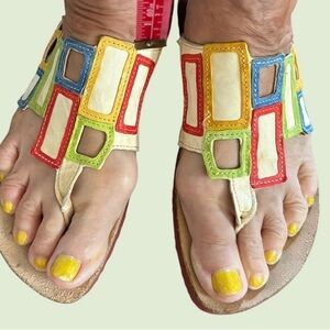 RARE White Patchwork Think Thong Sandals